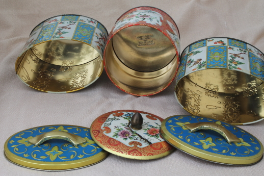 photo of vintage Daher Ware tin & English biscuit tins, metal canisters w/ birds & flowers #10