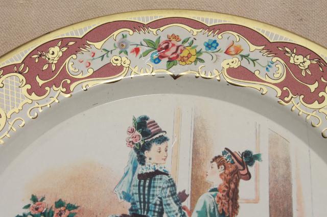 photo of vintage Daher Ware tin plates w/ Godey style antique ladies fashion prints #4