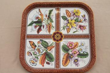 catalog photo of vintage Daher Ware tole tin metal square plate or serving tray w/ spring garden flowers