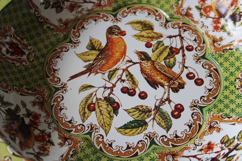 photo of vintage Daher ware type bowl, robins and cherries print metal Tin Box Co made in Hong Kong  #2