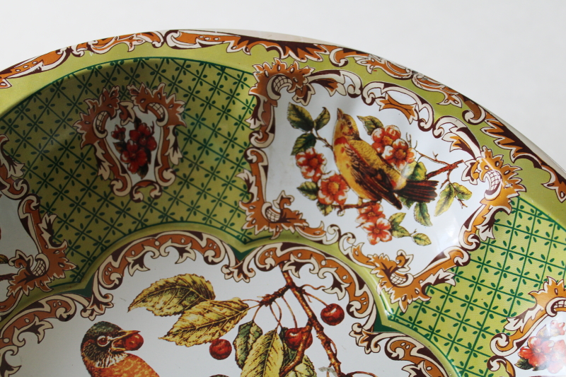 photo of vintage Daher ware type bowl, robins and cherries print metal Tin Box Co made in Hong Kong  #3