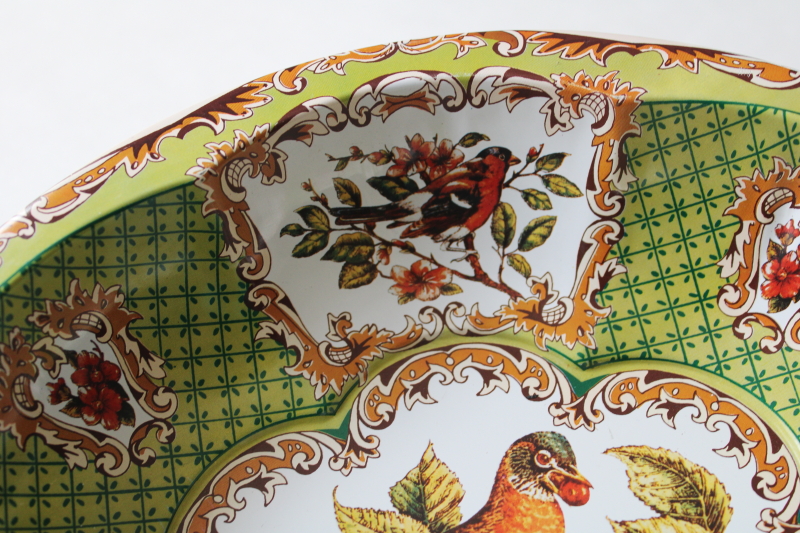 photo of vintage Daher ware type bowl, robins and cherries print metal Tin Box Co made in Hong Kong  #4