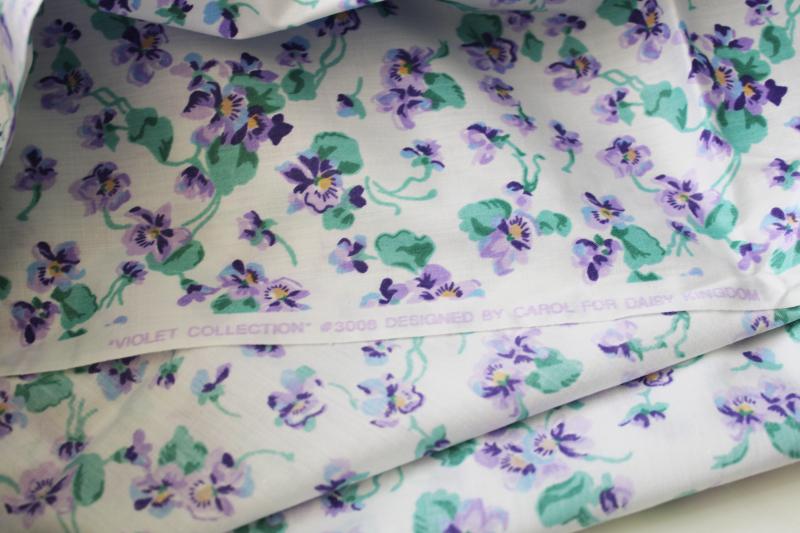 photo of vintage Daisy Kingdom violet print cotton fabric, purple violets floral chintz #1