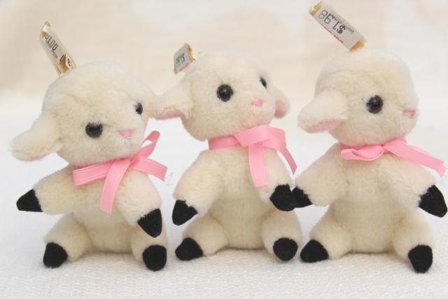 photo of vintage Dakin mini animals, wool mohair plush Easter lambs & jointed bunnies toys #8