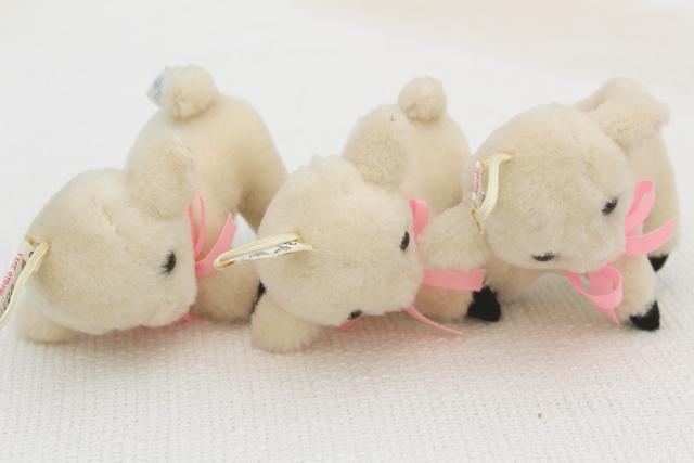 photo of vintage Dakin mini animals, wool mohair plush Easter lambs & jointed bunnies toys #13