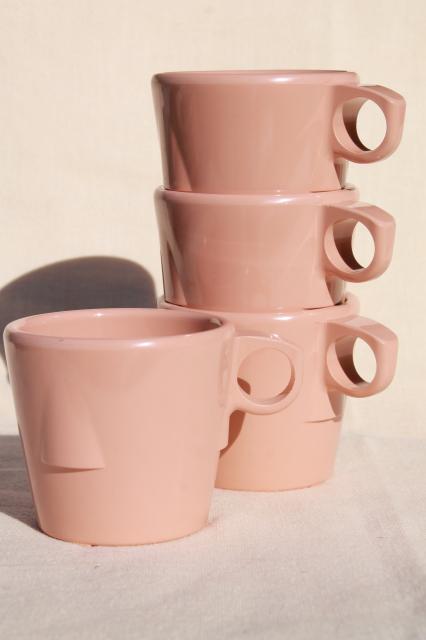 photo of vintage Dallas Ware pink melmac cafeteria dishes set for 4 - divided plates, mugs #9