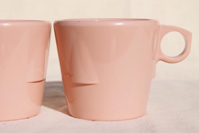 photo of vintage Dallas Ware pink melmac cafeteria dishes set for 4 - divided plates, mugs #10