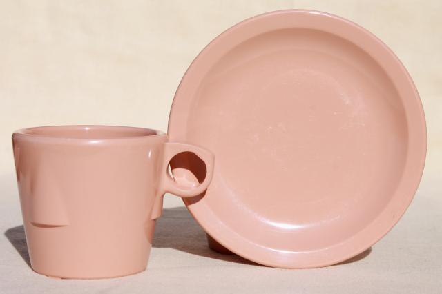 photo of vintage Dallas Ware pink melmac cafeteria dishes set for 6 - divided plates, mugs #7