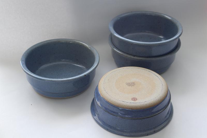 photo of vintage Dansk - Japan Nielstone blue glazed stoneware soup or cereal bowls #1