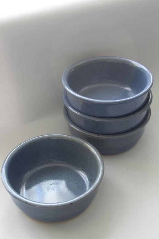 photo of vintage Dansk - Japan Nielstone blue glazed stoneware soup or cereal bowls #3