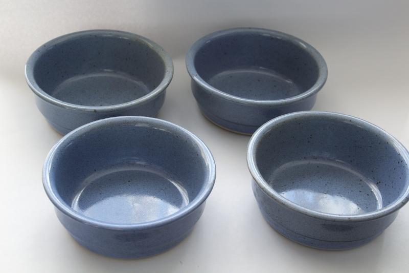 photo of vintage Dansk - Japan Nielstone blue glazed stoneware soup or cereal bowls #5