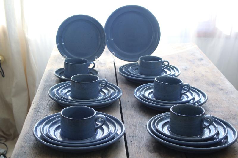 photo of vintage Dansk - Japan Nielstone dinnerware set for 6, stoneware blue tan speckled #1