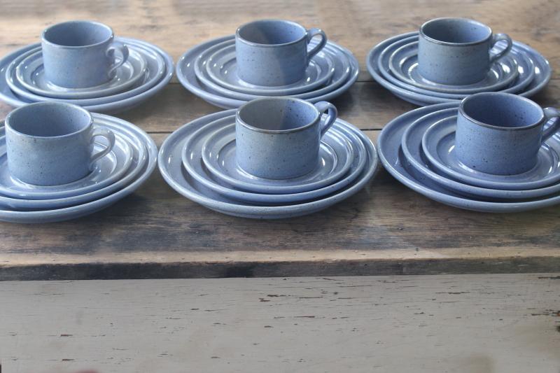 photo of vintage Dansk - Japan Nielstone dinnerware set for 6, stoneware blue tan speckled #2