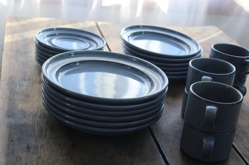 photo of vintage Dansk - Japan Nielstone dinnerware set for 6, stoneware blue tan speckled #3