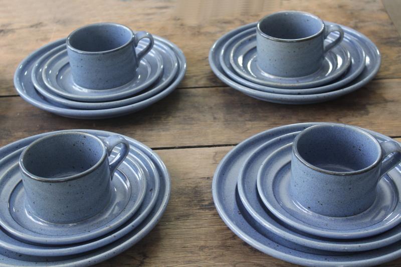 photo of vintage Dansk - Japan Nielstone dinnerware set for 6, stoneware blue tan speckled #5