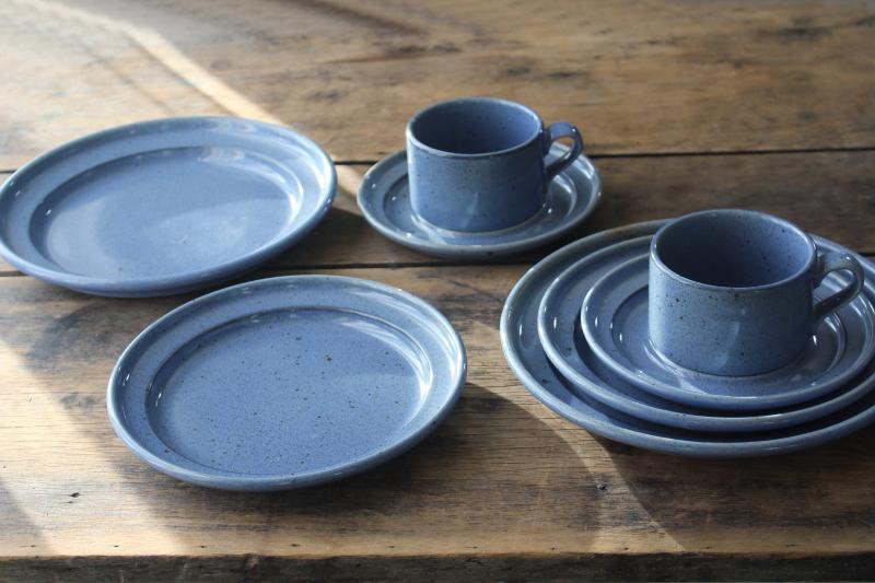 photo of vintage Dansk - Japan Nielstone dinnerware set for 6, stoneware blue tan speckled #6