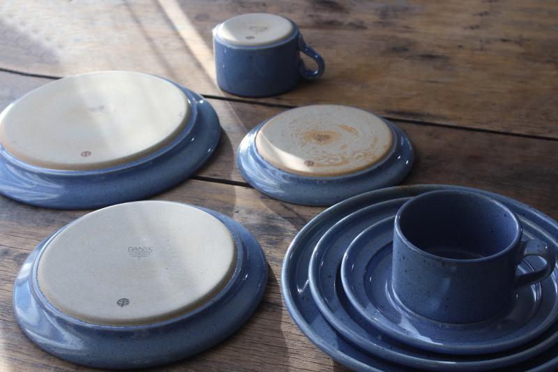 photo of vintage Dansk - Japan Nielstone dinnerware set for 6, stoneware blue tan speckled #8