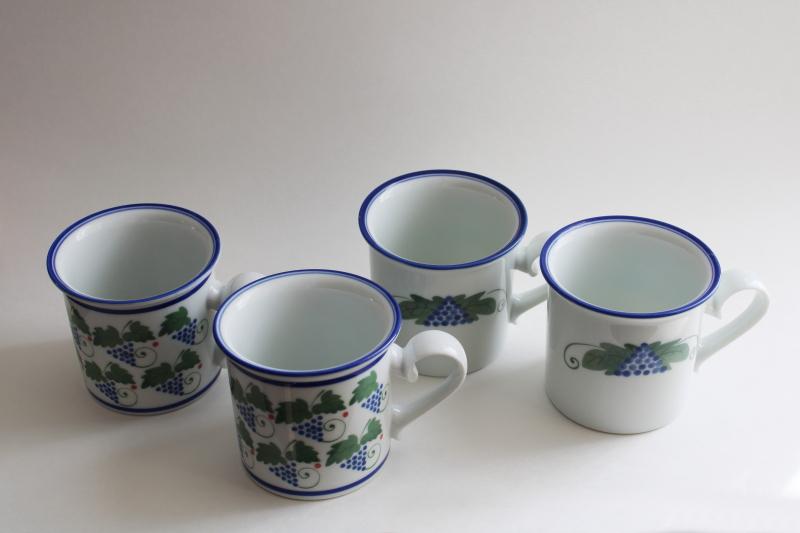 photo of vintage Dansk Japan Provence harvest pattern mugs set of four, blue & green grapes  #1