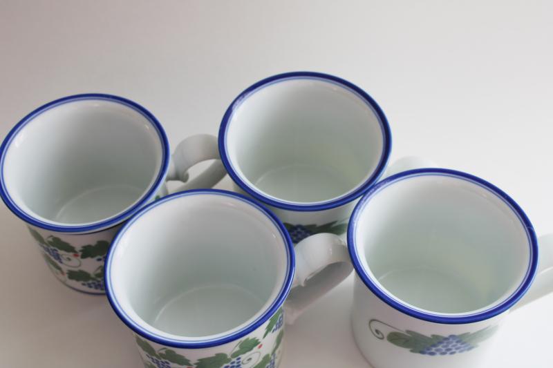 photo of vintage Dansk Japan Provence harvest pattern mugs set of four, blue & green grapes  #4