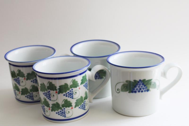 photo of vintage Dansk Japan Provence harvest pattern mugs set of four, blue & green grapes  #5