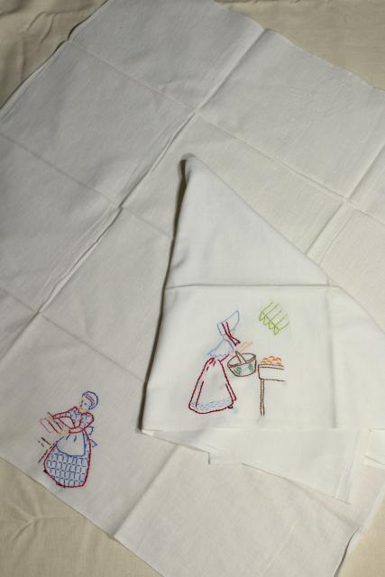 photo of vintage Days of the Week cotton flour sack towels, kitchen chores hand stitched embroidery #4