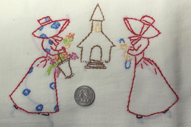 photo of vintage Days of the Week cotton flour sack towels, kitchen chores hand stitched embroidery #5