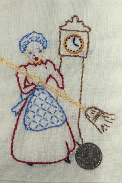 photo of vintage Days of the Week cotton flour sack towels, kitchen chores hand stitched embroidery #6