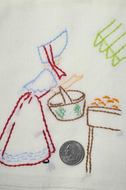 photo of vintage Days of the Week cotton flour sack towels, kitchen chores hand stitched embroidery #9