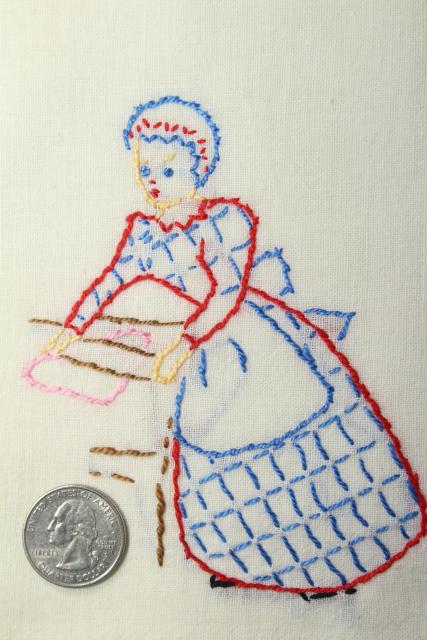 photo of vintage Days of the Week cotton flour sack towels, kitchen chores hand stitched embroidery #10