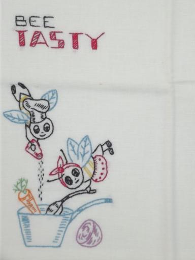 photo of vintage Days of the Week embroidered kitchen towels, busy bee worker bees! #2