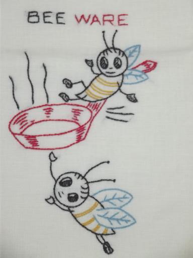 photo of vintage Days of the Week embroidered kitchen towels, busy bee worker bees! #3