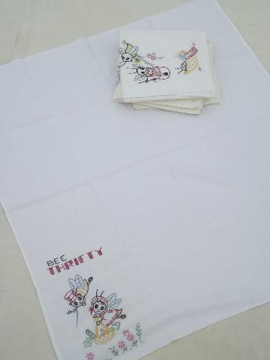 photo of vintage Days of the Week embroidered kitchen towels, busy bee worker bees! #9