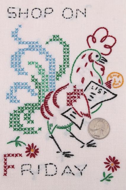 photo of vintage Days of the Week kitchen chores embroidered flour sack cotton feedsack towels #7