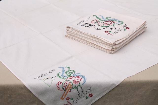 photo of vintage Days of the Week kitchen chores embroidered flour sack cotton feedsack towels #10