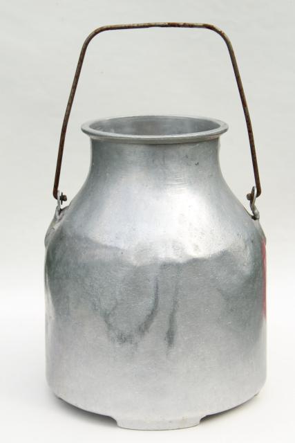 photo of vintage DeLaval milker milking machine bucket, old aluminum metal milk pail #9