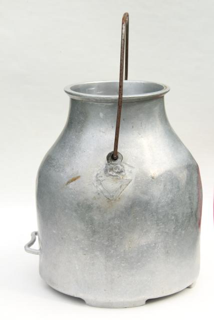 photo of vintage DeLaval milker milking machine bucket, old aluminum metal milk pail #10