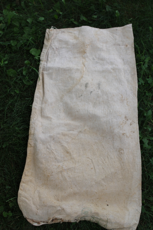 photo of vintage Dekalb advertising seed corn sacks, worn faded farm primitives, printed cotton grain bags  #2