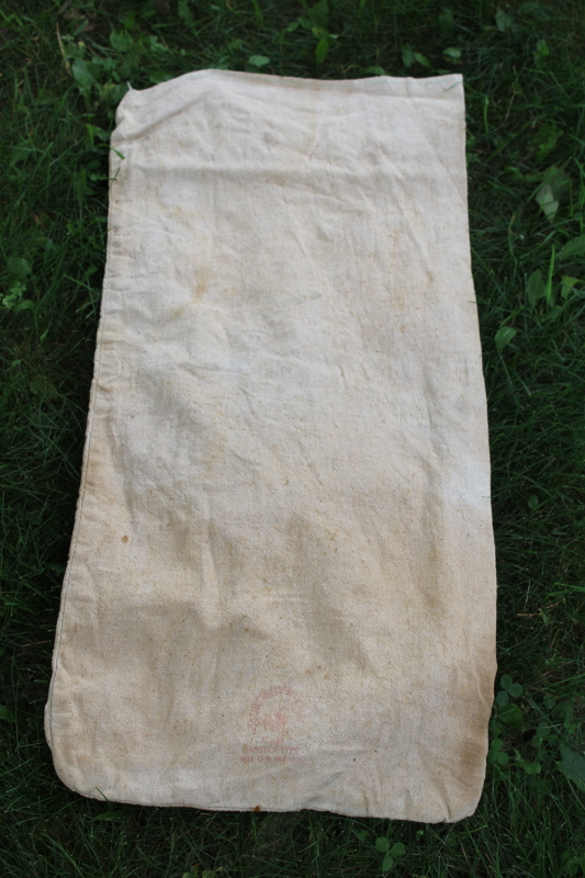 photo of vintage Dekalb advertising seed corn sacks, worn faded farm primitives, printed cotton grain bags  #8