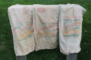 vintage Dekalb advertising seed corn sacks, worn faded farm primitives, printed cotton grain bags 