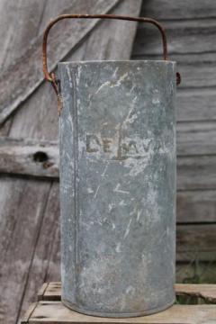 catalog photo of vintage Delaval dairy bucket, farm primitive tall zinc pail w/ rusty handle