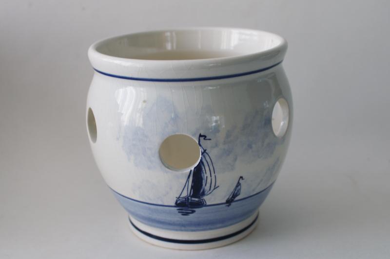 photo of vintage Delft Blauw hand painted pottery Dutch crocus vase bulb planter pot #3