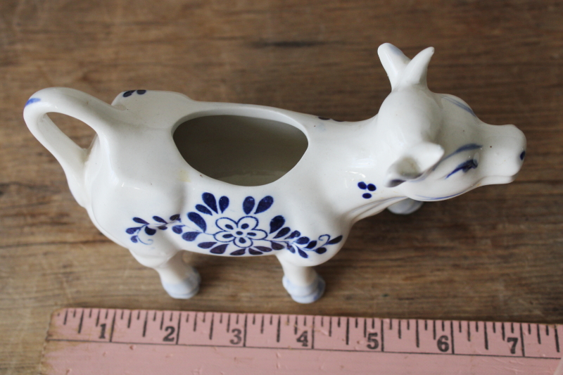 photo of vintage Delft blue & white ceramic cow creamer, cow figurine cream pitcher  #3