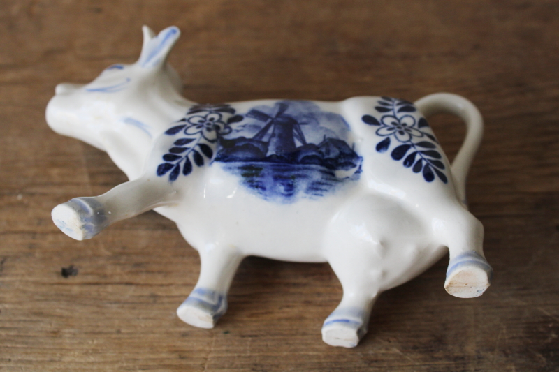 photo of vintage Delft blue & white ceramic cow creamer, cow figurine cream pitcher  #5