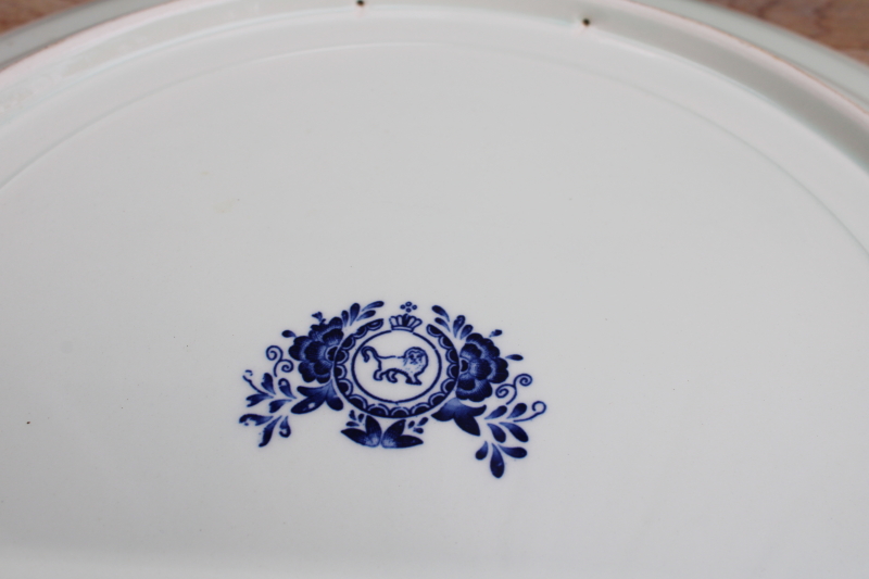 photo of vintage Delft pottery wall plate hand painted scene blue & white, crown w/ lion mark #3