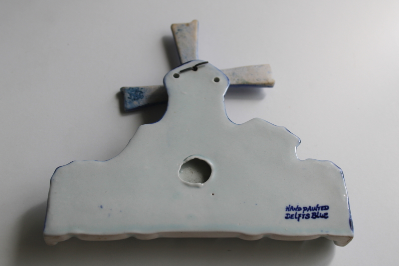 photo of vintage Delft pottery, wall rack spoon holder blue and white windmill  #3