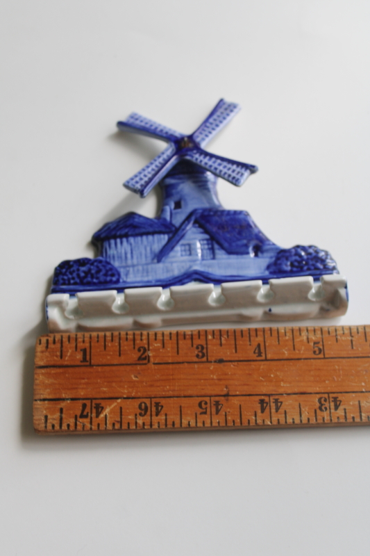 photo of vintage Delft pottery, wall rack spoon holder blue and white windmill  #4