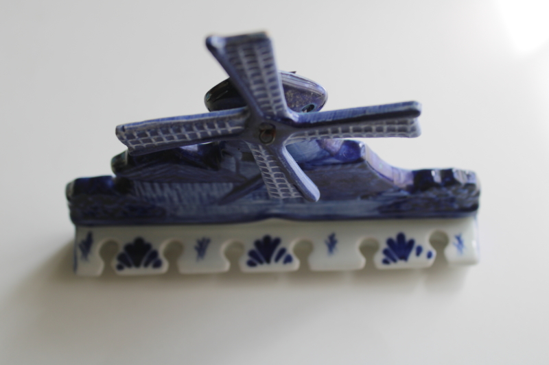 photo of vintage Delft pottery, wall rack spoon holder blue and white windmill  #5