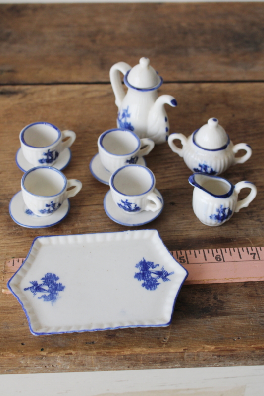 photo of vintage Delft style blue & white china, miniature tea set doll dishes  #5