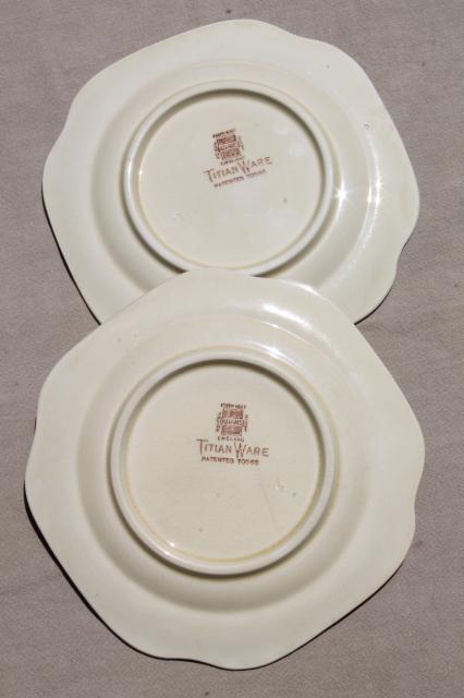 photo of vintage Della Robbia creamware china dessert plates and cake plate Adams - England Titian Ware #11