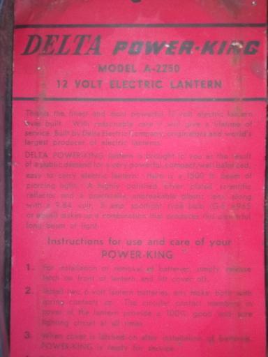 photo of vintage Delta Power-King battery floodlight flashlight, camping lantern #6